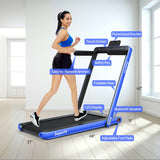 2-in-1 Electric Motorized Health and Fitness Folding Treadmill with Dual Display-Blue