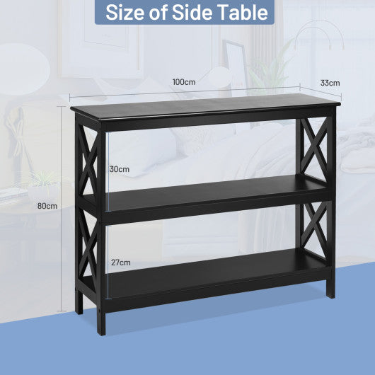 3-Tier Console X-Design Sofa Side Accent Table-Black