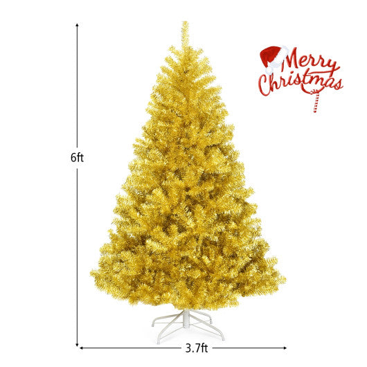 6/7.5 Feet Artificial Tinsel Christmas Tree Hinged with Foldable Stand-6 ft