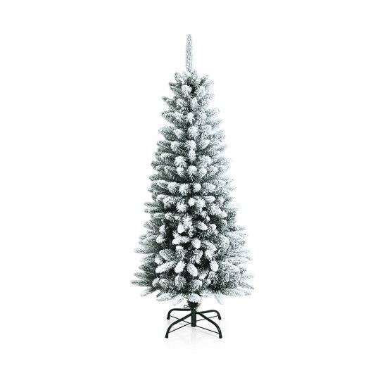 Snow-Flocked Hinged Artificial Christmas Pencil Tree with Mixed Tips-4.5 ft