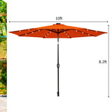 10' Solar LED Lighted Patio Market Umbrella Shade Tilt Adjustment Crank-Orange