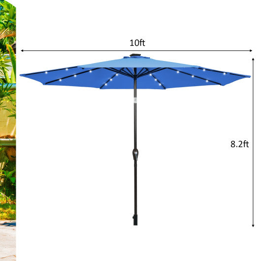 10' Solar LED Lighted Patio Market Umbrella Shade Tilt Adjustment Crank-Blue