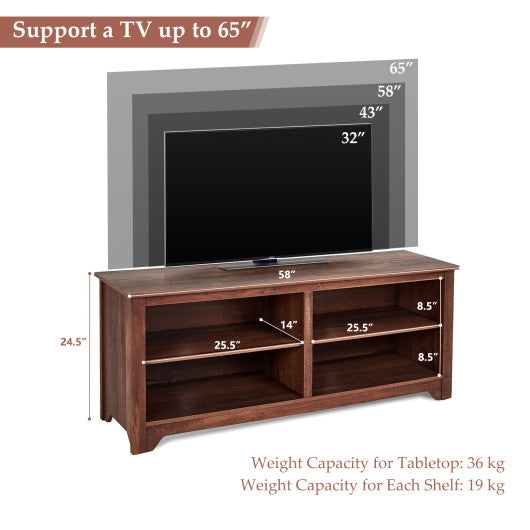 58 Inch Wood TV Stand for TVs up to 65 Inches with 4 Open Storage Shelves