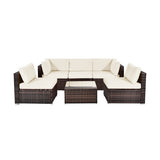 6 Pieces Patio Rattan Furniture Set with Cushions and Glass Coffee Table-White