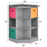 3-Tier Kids Storage Shelf Corner Cabinet with 3 Baskets-Gray