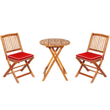 3 Pieces Patio Folding Bistro Set with Padded Cushion and Round Coffee Table-Red