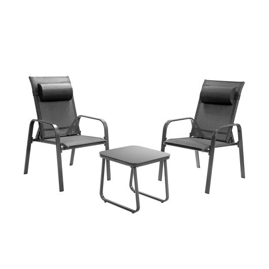 3 Pieces Patio Bistro Furniture Set with Adjustable Backrest-Gray