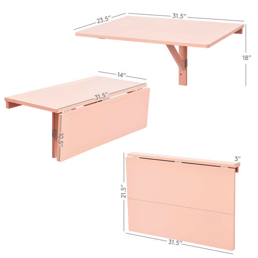 31.5 x 23.5 Inch Wall Mounted Folding Table for Small Spaces-Pink