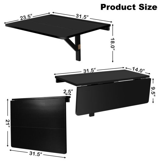 31.5 x 23.5 Inch Wall Mounted Folding Table for Small Spaces-Black