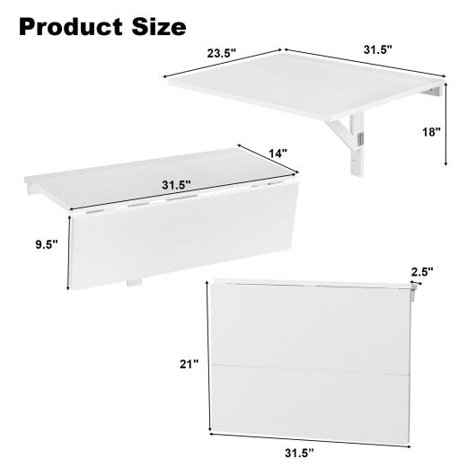 31.5 x 23.5 Inch Wall Mounted Folding Table for Small Spaces-White