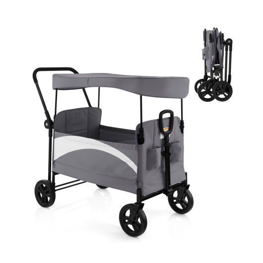 2-Seat Stroller Wagon with Adjustable Canopy and Handles-Gray