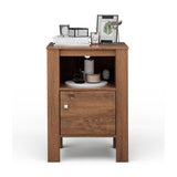 Compact Floor Farmhouse Nightstand with Open Shelf and Cabinet-Rustic Brown