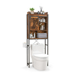 4-Tier Multifunctional Toilet Sorage Cabinet with Adjustable Shelf and Sliding Barn Door-Rustic Brown