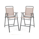 Set of 2 Patio Folding Bar-Height Chairs with Armrests and Quick-Drying Seat-Beige