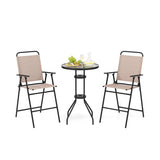 3 Pieces Outdoor Bistro Set with 2 Folding Chairs-Beige