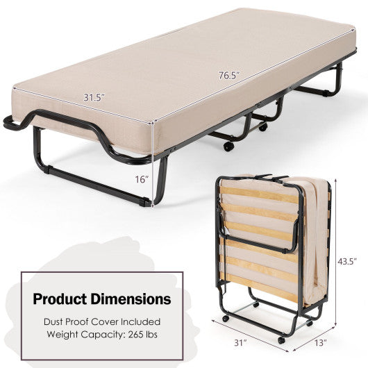Rollaway Folding Bed with Memory Foam Mattress and Dust-Proof Bag Made in Italy
