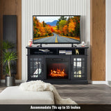 48 Inch Electric Fireplace TV Stand with Cabinets for TVs Up to 55 Inch-Black