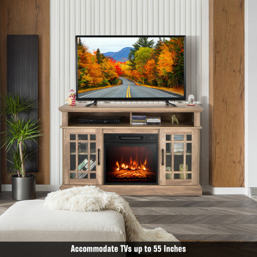 48 Inch Electric Fireplace TV Stand with Cabinets for TVs Up to 55 Inch-Natural