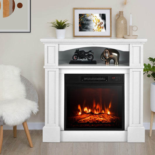 18 Inch 1400W Electric TV Stand Fireplace with Shelf-White