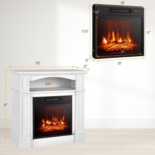 18 Inch 1400W Electric TV Stand Fireplace with Shelf-White