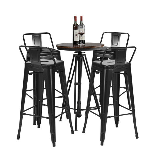 30 Inch Set of 4 Metal Counter Height Barstools with Low Back and Rubber Feet-Black