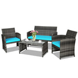 4 Pieces Patio Rattan Furniture Set with Cushions-Turquoise