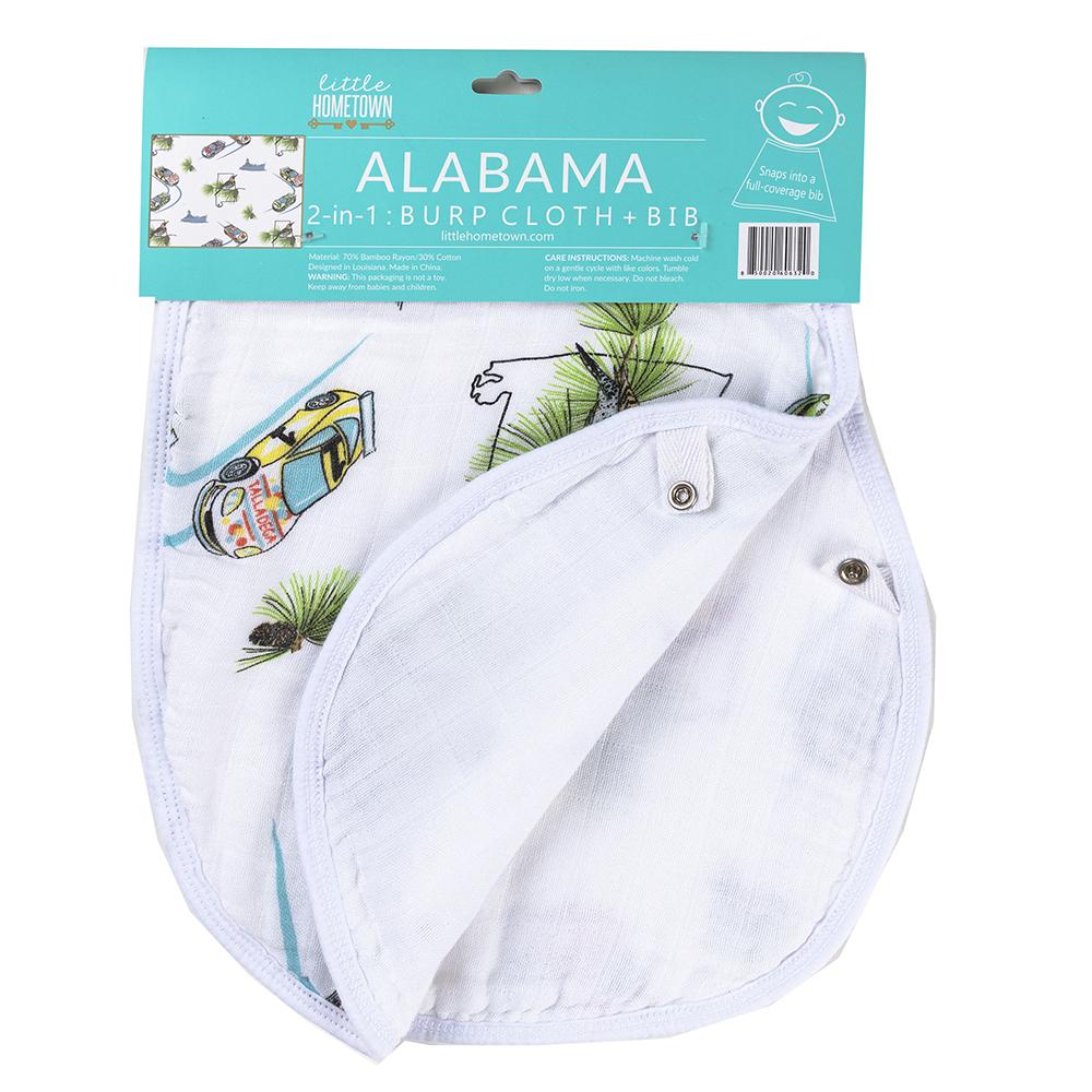 Gift Set: Alabama Baby Muslin Swaddle Blanket and Burp Cloth/Bib Combo by Little Hometown