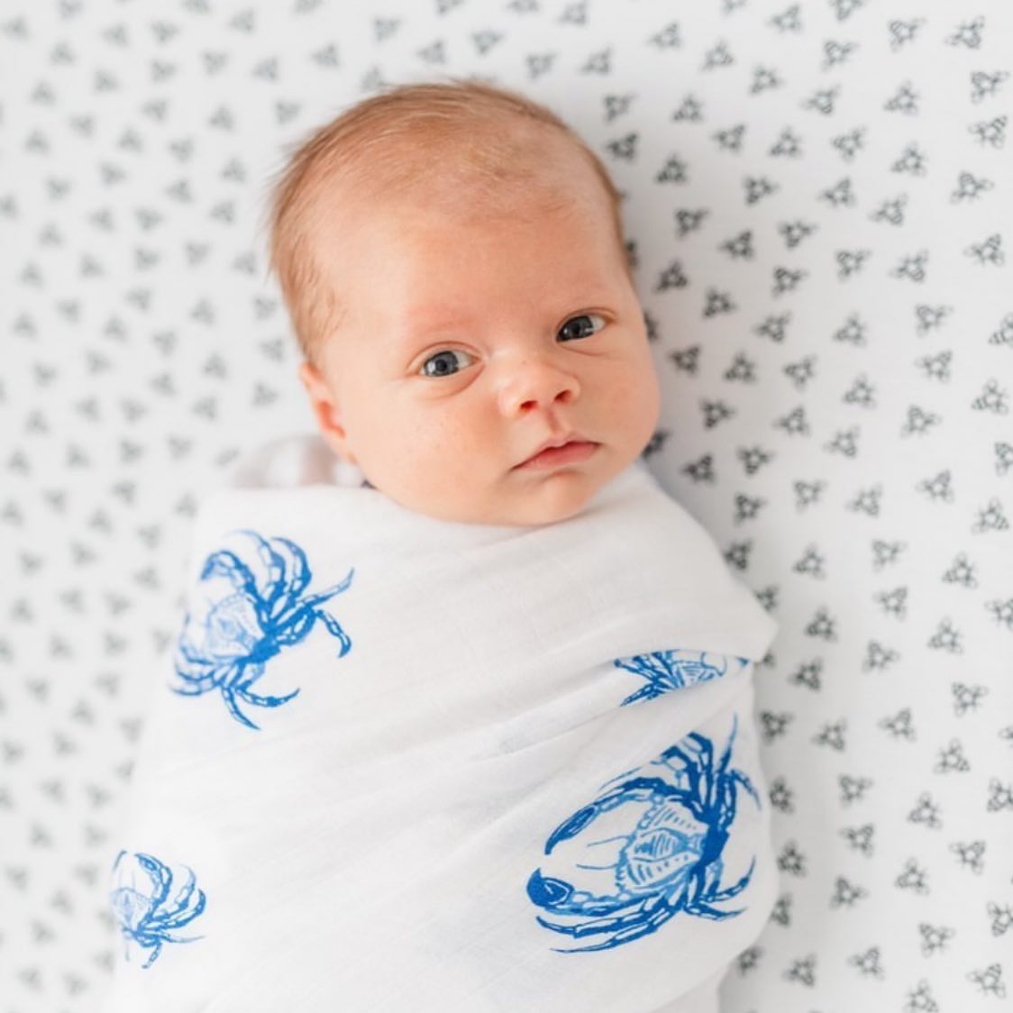 Gift Set: Blue Crab Baby Muslin Swaddle Blanket and Burp Cloth/Bib Combo by Little Hometown