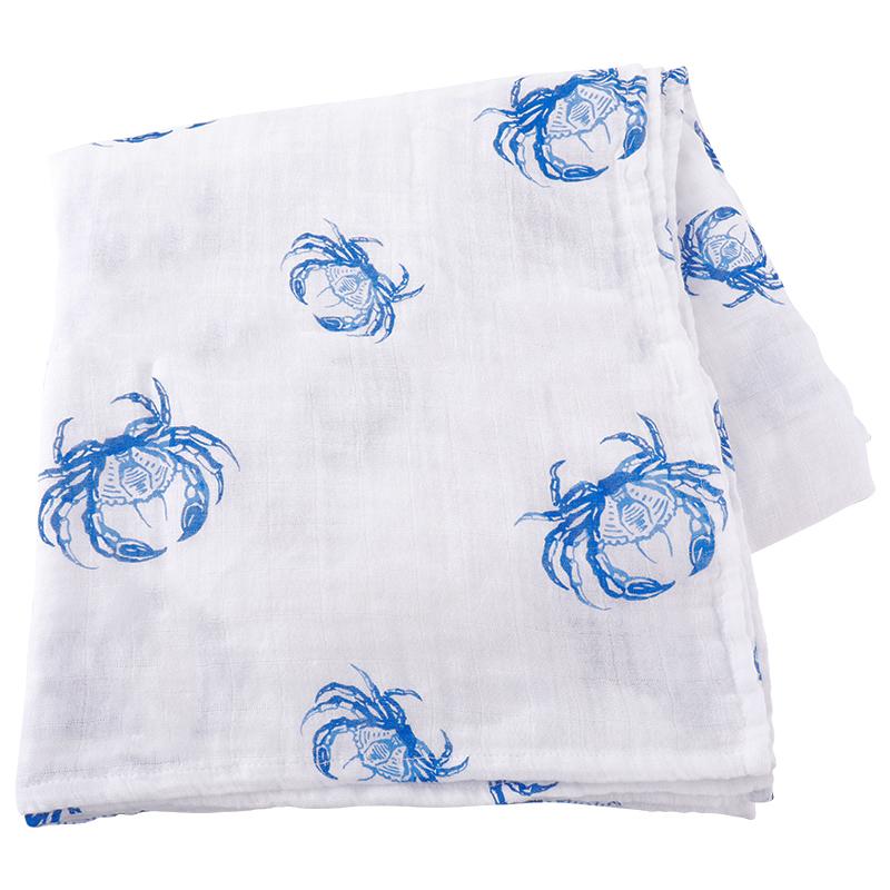 Gift Set: Blue Crab Baby Muslin Swaddle Blanket and Burp Cloth/Bib Combo by Little Hometown