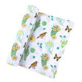 Gift Set: Cactus Blossom Baby Muslin Swaddle Blanket and Burp/Bib Combo by Little Hometown