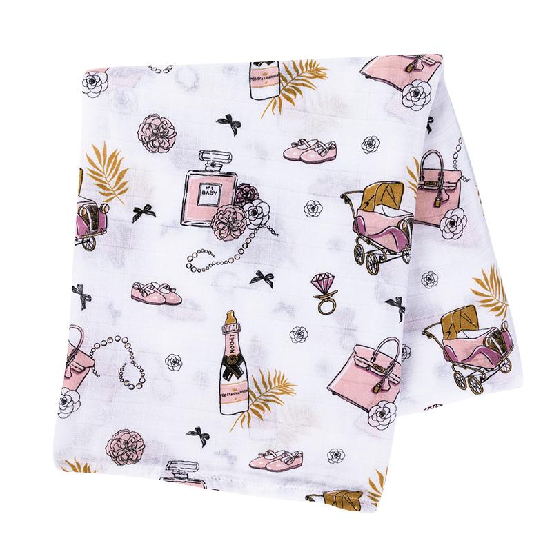 Gift Set: Champagne Dreams Baby Muslin Swaddle Blanket and Burp Cloth/Bib Combo by Little Hometown