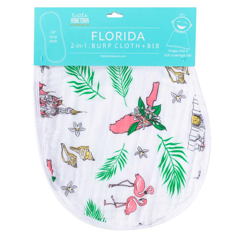 Gift Set: Florida Baby Muslin Swaddle Blanket and Burp Cloth/Bib Combo (Floral) by Little Hometown