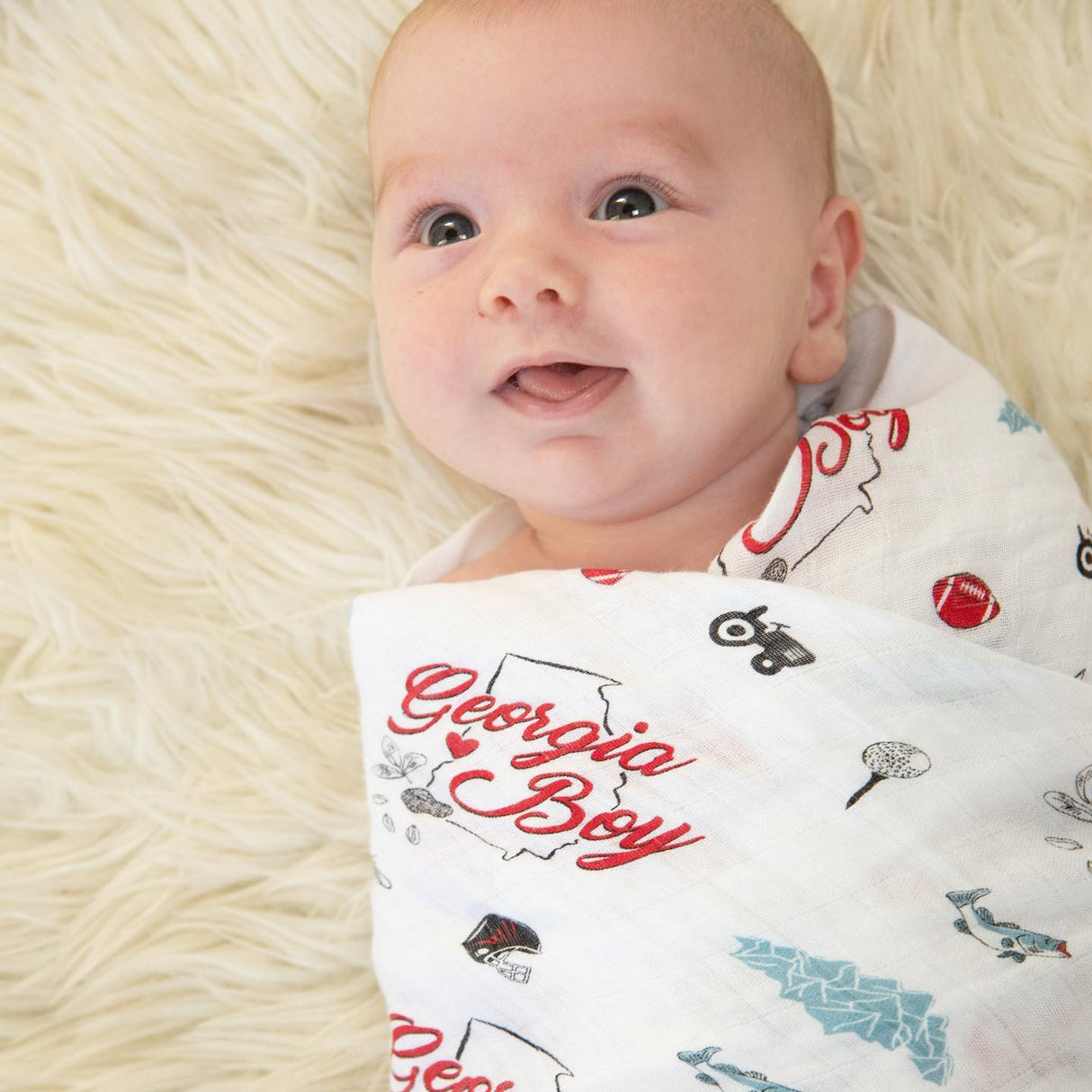 Gift Set: Georgia Boy Muslin Swaddle Blanket and Burp Cloth/Bib Combo by Little Hometown
