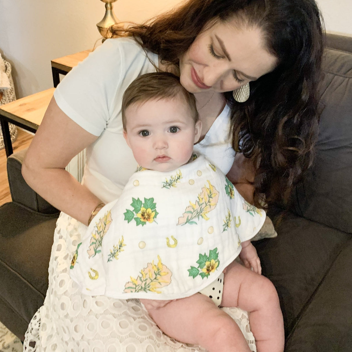 Gift Set: Kentucky Baby Muslin Swaddle Blanket and Burp Cloth/Bib Combo (Floral) by Little Hometown