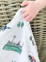 Gift Set: Massachusetts Baby Muslin Swaddle Blanket and Burp Cloth/Bib Combo by Little Hometown