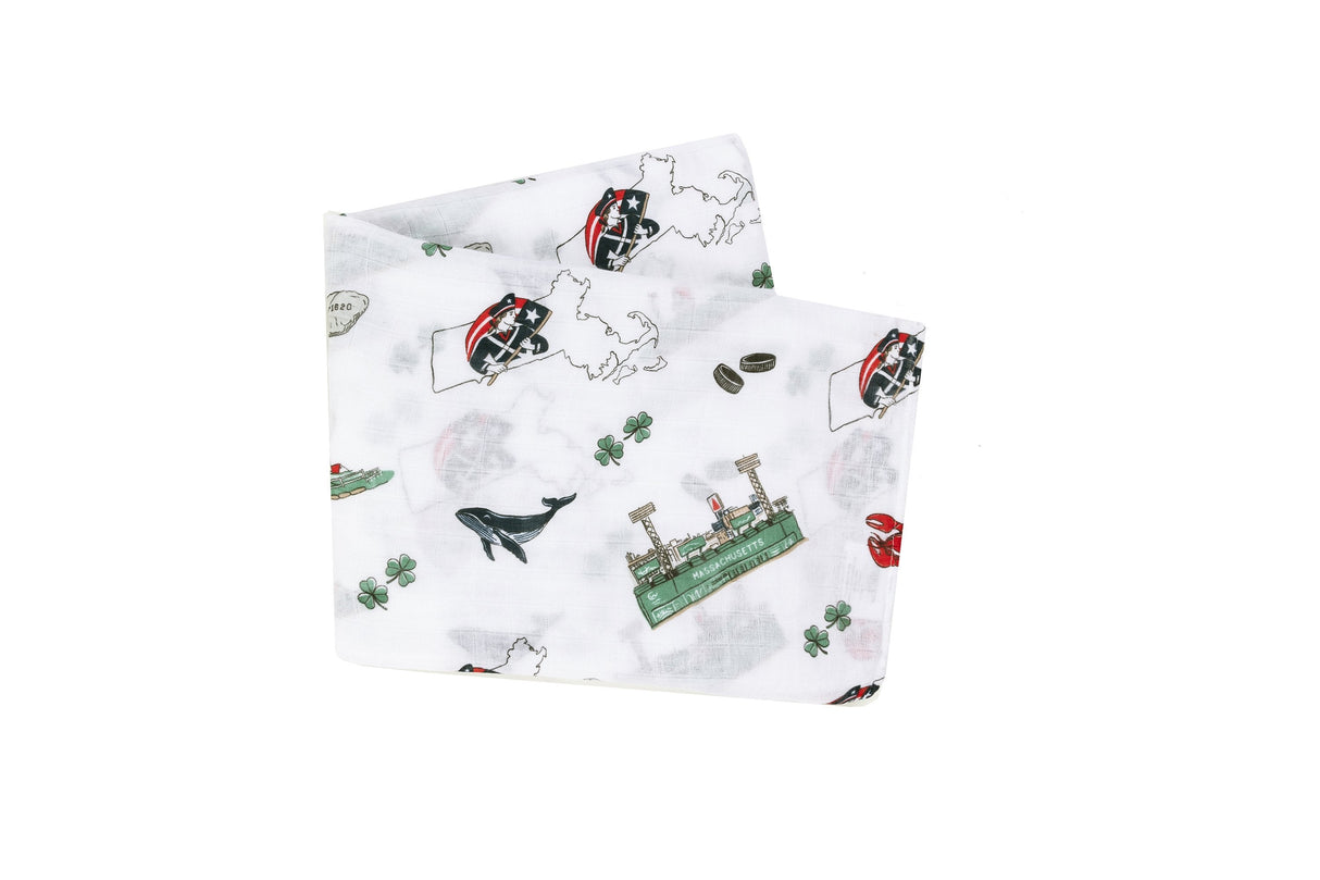 Gift Set: Massachusetts Baby Muslin Swaddle Blanket and Burp Cloth/Bib Combo by Little Hometown