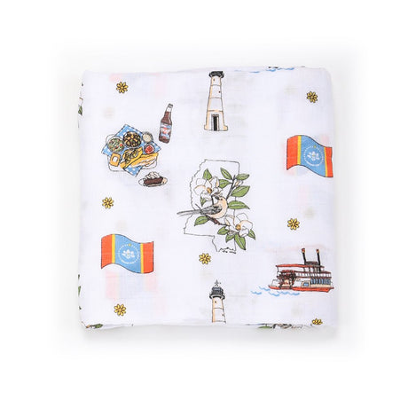 Gift Set: Mississippi Muslin Swaddle Baby Blanket and Burp Cloth/Bib Combo by Little Hometown