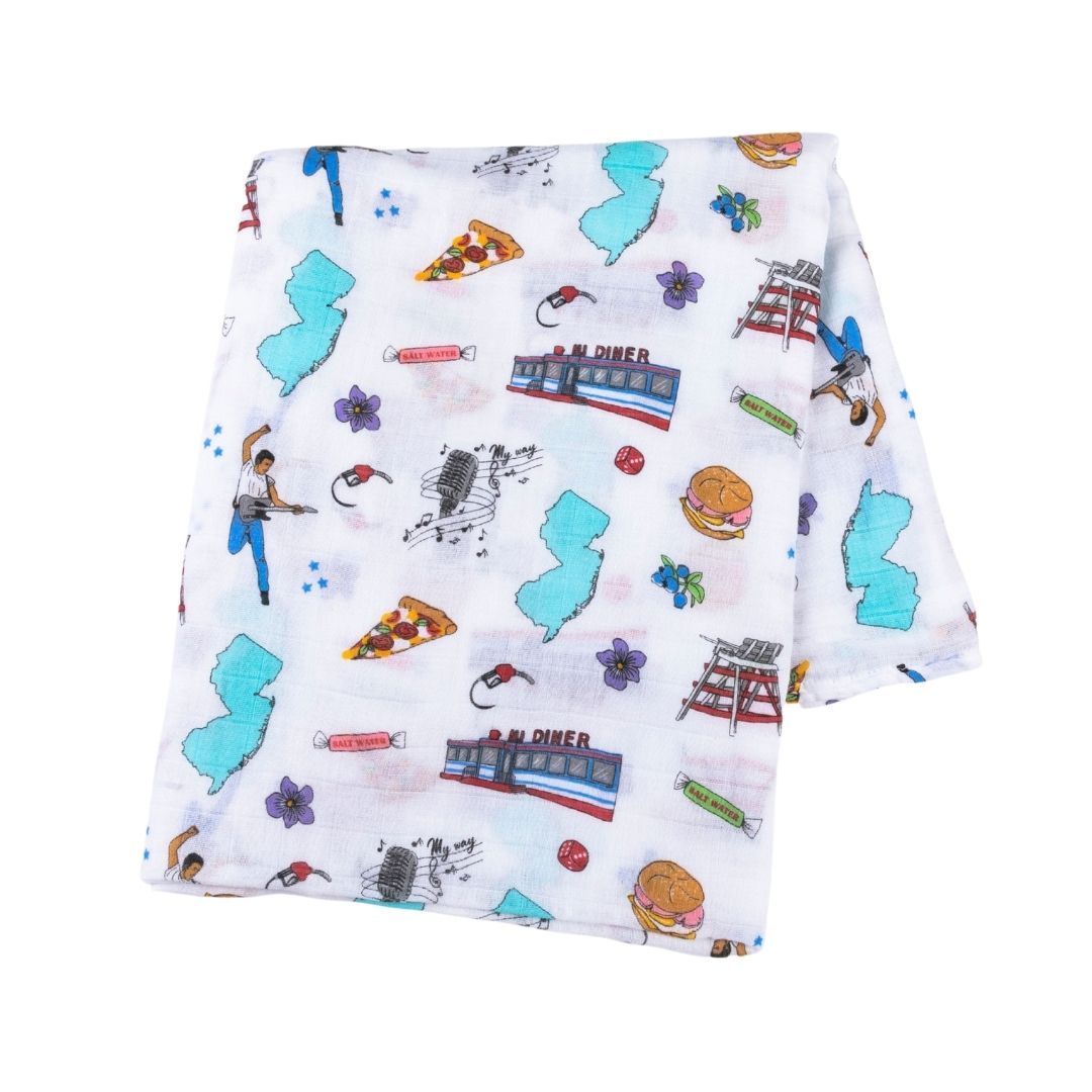 Gift Set: New Jersey Baby Muslin Swaddle Blanket and Burp Cloth/Bib Combo by Little Hometown
