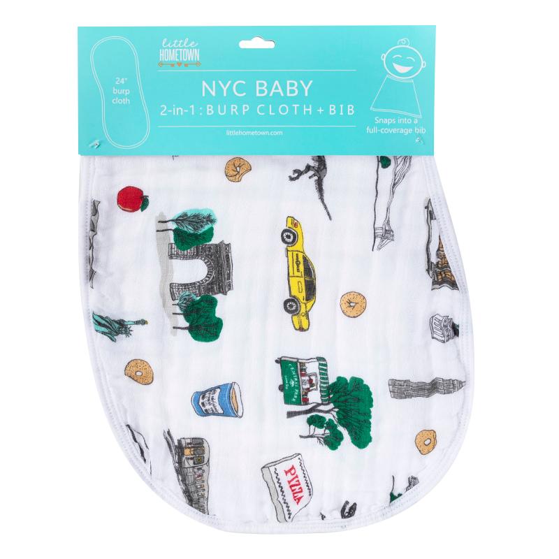 Gift Set: New York City Baby Muslin Swaddle Blanket and Burp Cloth/Bib Combo by Little Hometown