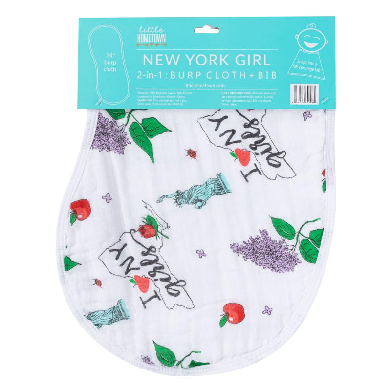 Gift Set: New York Girl Baby Muslin Swaddle Blanket and Burp Cloth/Bib Combo by Little Hometown