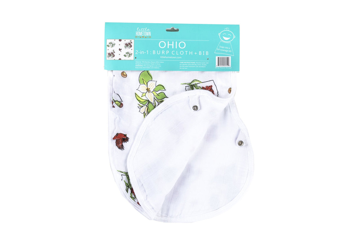 Gift Set: Ohio Baby Muslin Swaddle Receiving Blanket (Floral) and Burp/Bib Combo by Little Hometown