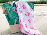 Gift Set: Pink Crab Baby Muslin Swaddle Blanket and Burp Cloth/Bib Combo by Little Hometown