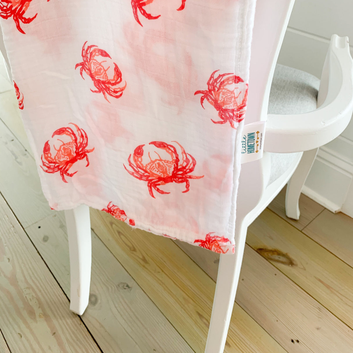 Gift Set: Pink Crab Baby Muslin Swaddle Blanket and Burp Cloth/Bib Combo by Little Hometown