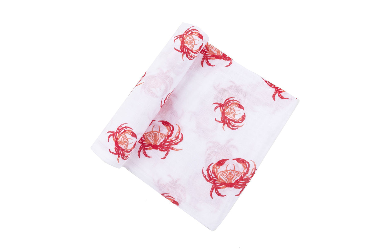 Gift Set: Pink Crab Baby Muslin Swaddle Blanket and Burp Cloth/Bib Combo by Little Hometown