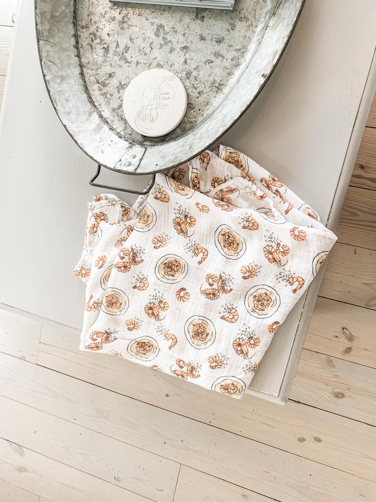 Gift Set: Shrimp'n Grits Baby Muslin Swaddle Blanket and Burp Cloth/Bib Combo by Little Hometown