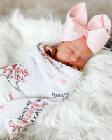Gift Set: Texas Baby Girl Muslin Swaddle Blanket and Burp Cloth/Bib Combo by Little Hometown
