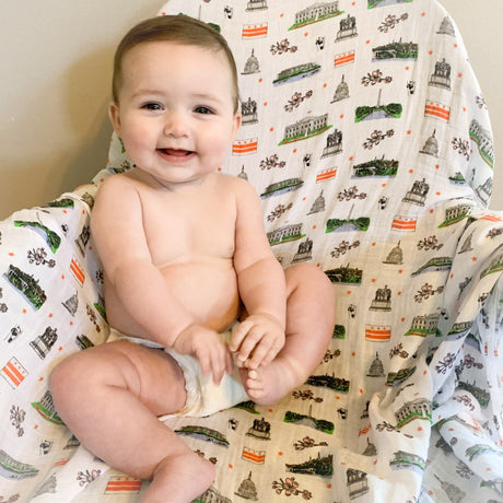 Gift Set: Washington D.C. Baby Muslin Swaddle Blanket and Burp Cloth/Bib Combo by Little Hometown