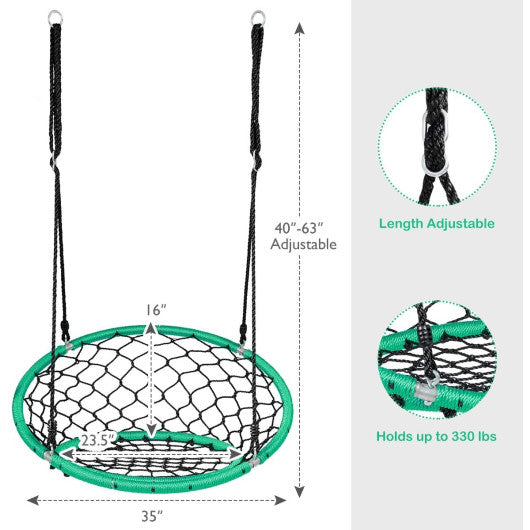Net Hanging Swing Chair with Adjustable Hanging Ropes-Green