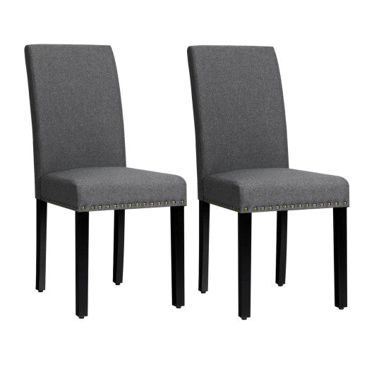 Set of 2 Fabric Upholstered Dining Chairs with Nailhead-Gray