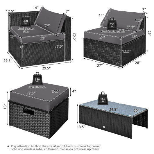 8 Pieces Patio Rattan Storage Table Furniture Set-Gray